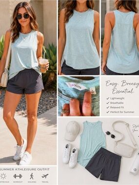 ATHLETA Blue Shimmer Linen Active Tank Top